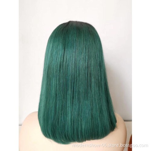 Lace Frontal Wig Virgin Human Hair Wig Customized Colored BOB Straight for Woman 1B/ Blue, Green, Purple Brazilian Hair Long